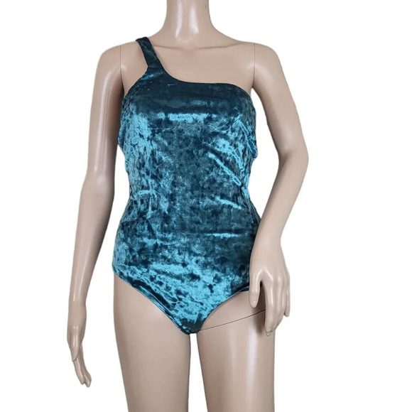 Red Carter Velvet Asymmetrical One Piece Feature - Picture 1 of 2